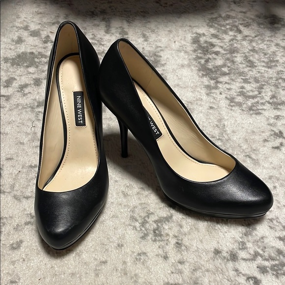 Nine West Kristal Black Leather Women's Platform Stiletto Heels 7.5 - Picture 1 of 5
